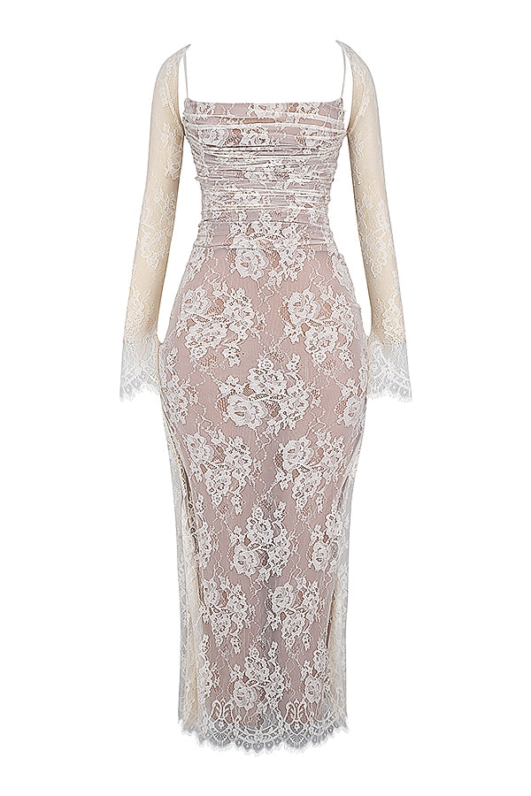 Artemis-Vintage Cream Lace Maxi Dress