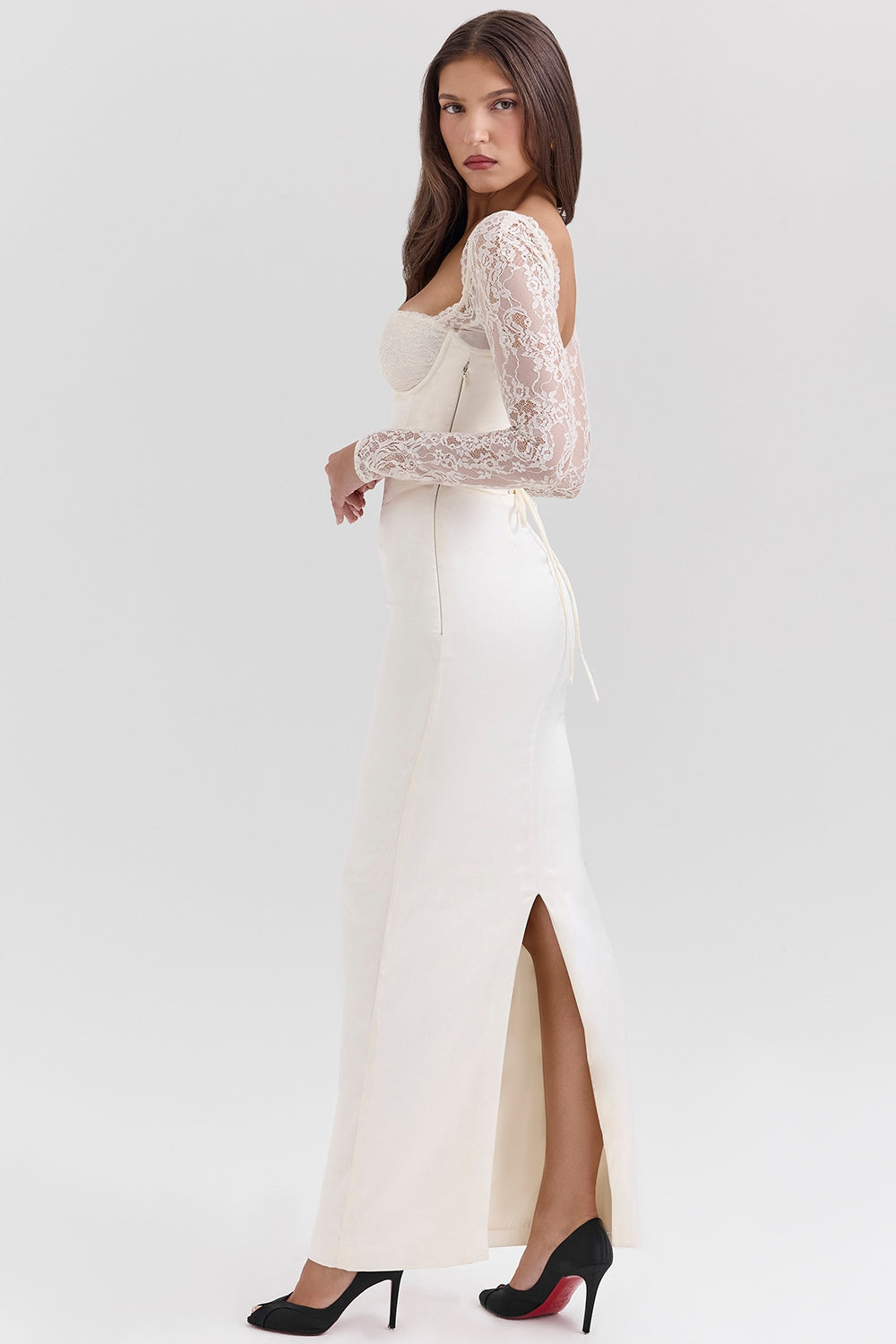Perdi-Vintage Ivory Satin Maxi Dress