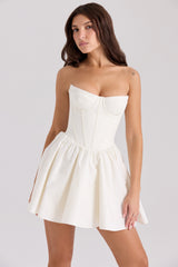 Kristiana-Ivory Cotton Strapless Corset Mini Dress