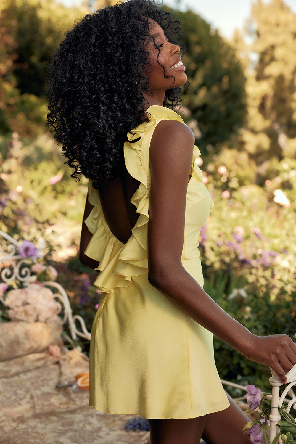 Tink-Buttercup Satin Ruffle Mini Dress