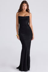 Nalani-Black Devoré Satin Maxi Gown - Limited Edition