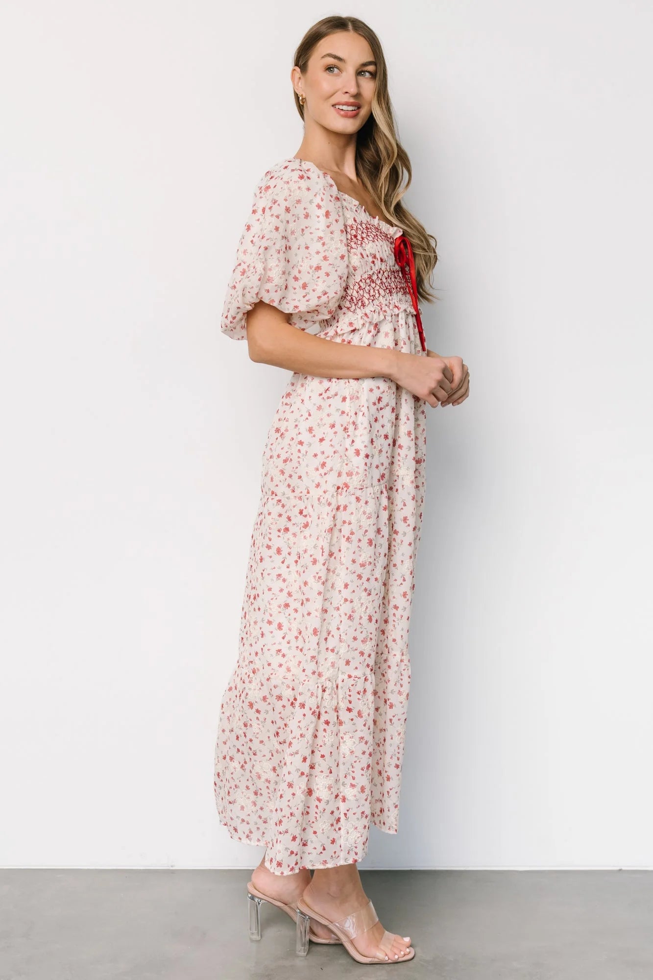 Hollie Smocked Dress | Cream + Red Floral