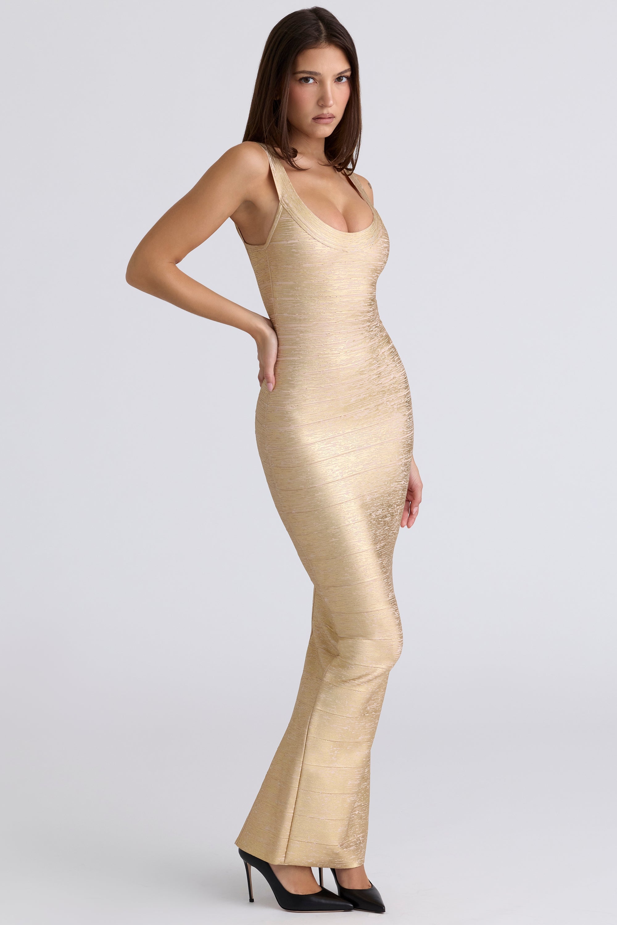 The OG-Gold Stretch Bandage Maxi Dress