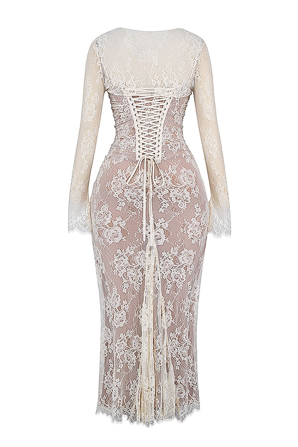Artemis-Vintage Cream Lace Maxi Dress