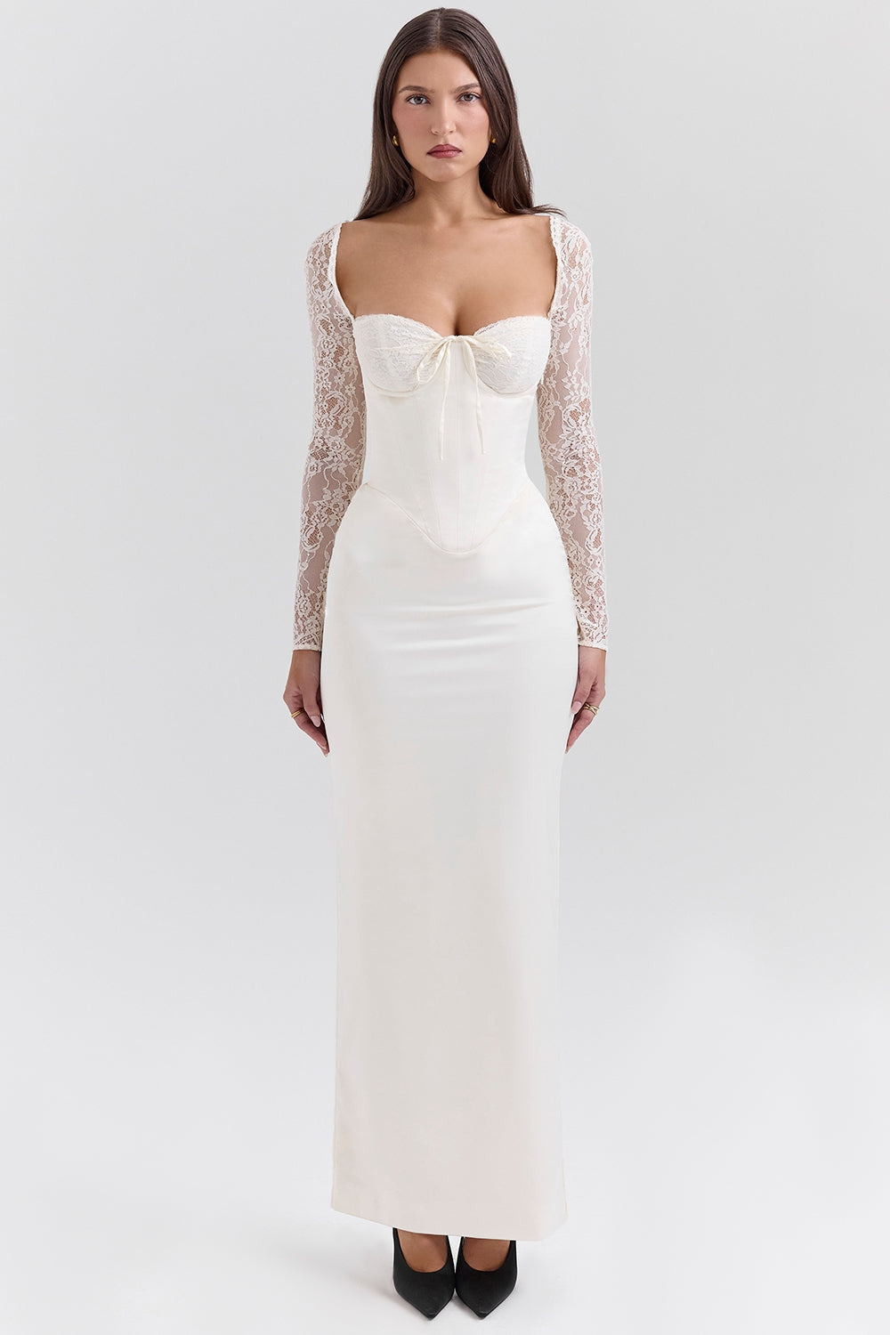 Perdi-Vintage Ivory Satin Maxi Dress