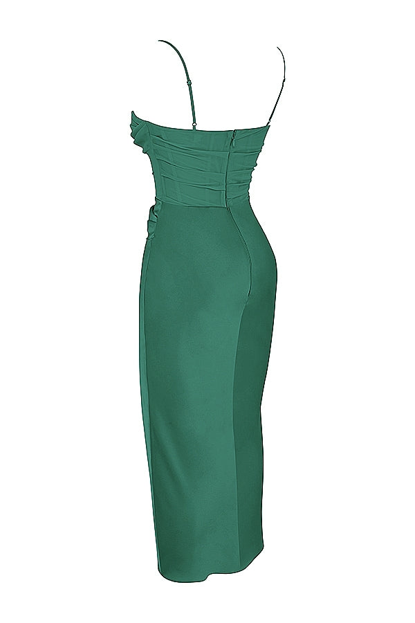 Teia-Forest Draped Corset Midi Dress