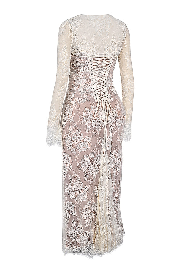 Artemis-Vintage Cream Lace Maxi Dress