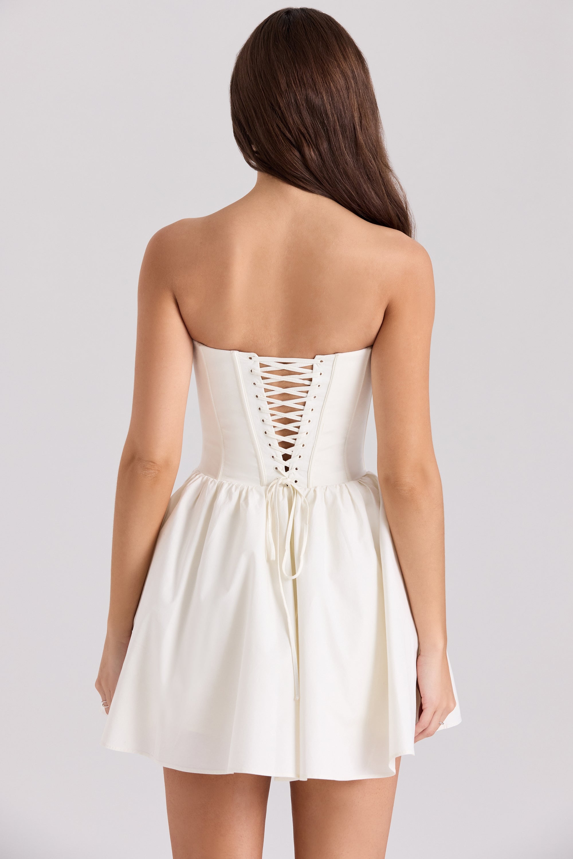 Kristiana-Ivory Cotton Strapless Corset Mini Dress