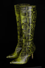 Royale-Green Print Knee High Boots - SALE
