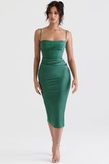 Teia-Forest Draped Corset Midi Dress