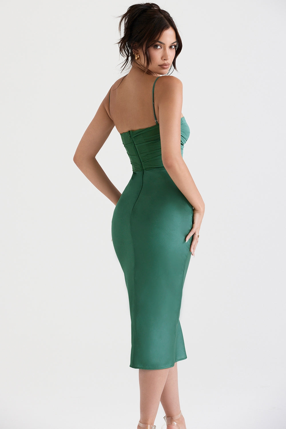 Teia-Forest Draped Corset Midi Dress