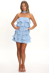Love Note Strapless Layered Mini Dress Blue