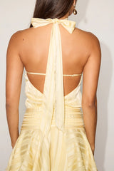Cass Light Yellow Striped Satin Drop Waist Mini Dress