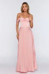 Elegant Glow Pleated Off Shoulder Maxi Dress Pink