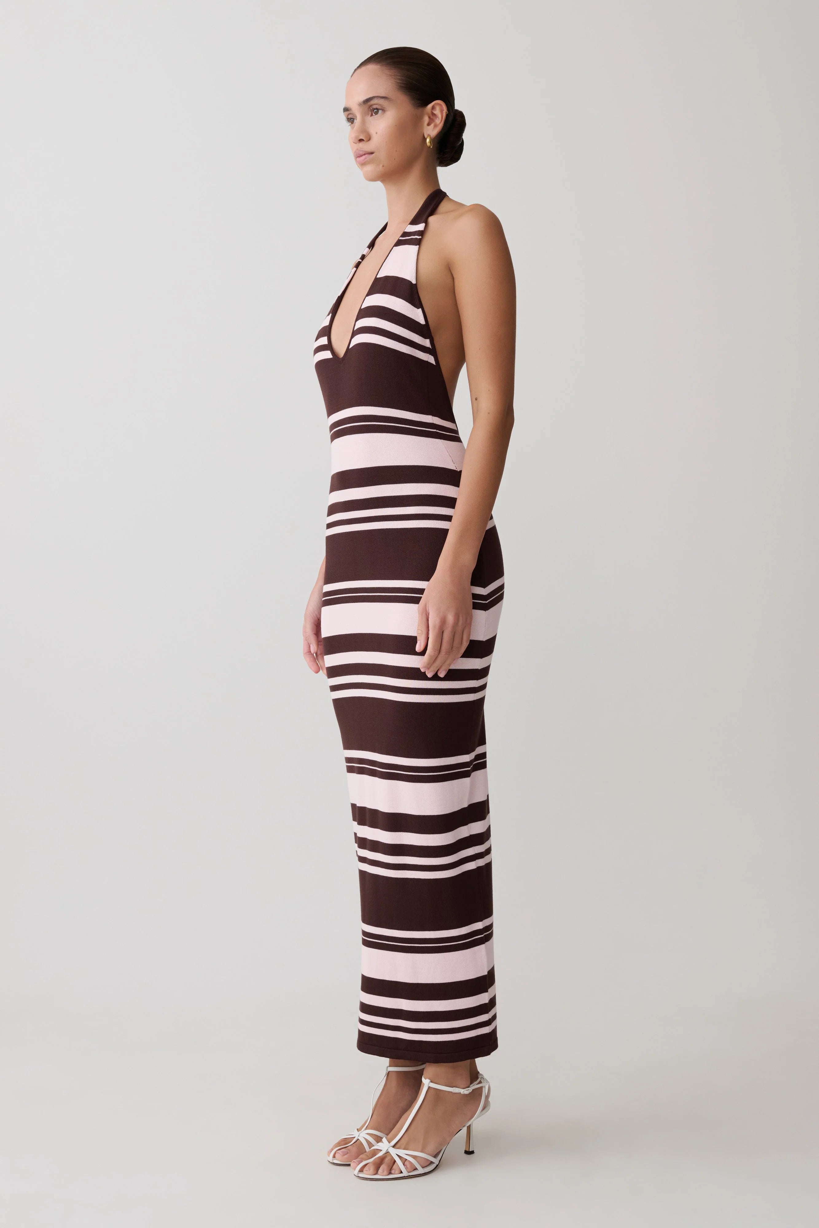 Brienne Stripe Midi Dress - Pink/Chocolate