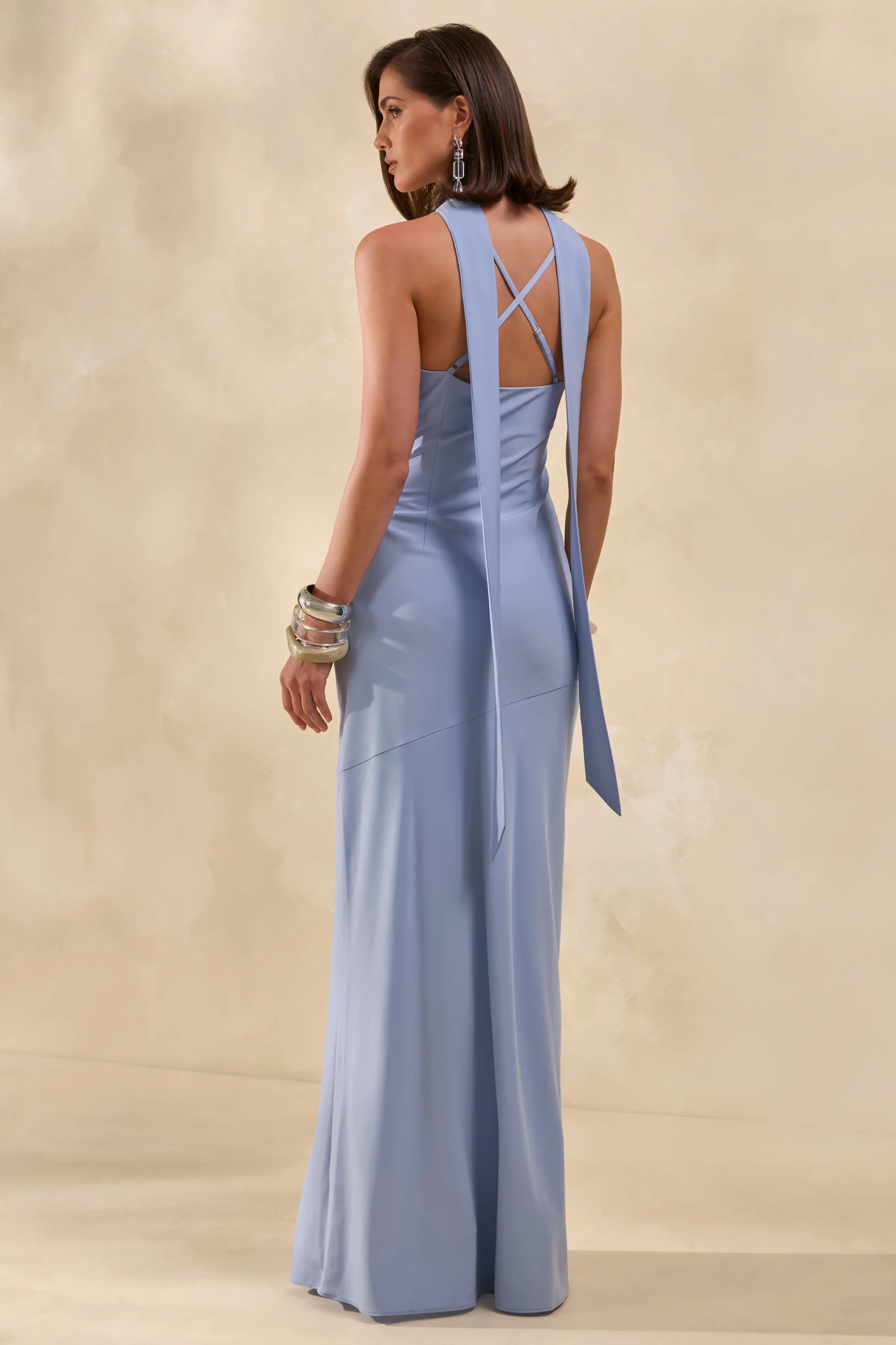 Anarelle | Powder Blue Satin Cowl-Neck Maxi Dress