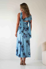 Noelani Floral Mesh Scarf Maxi Dress | Blue