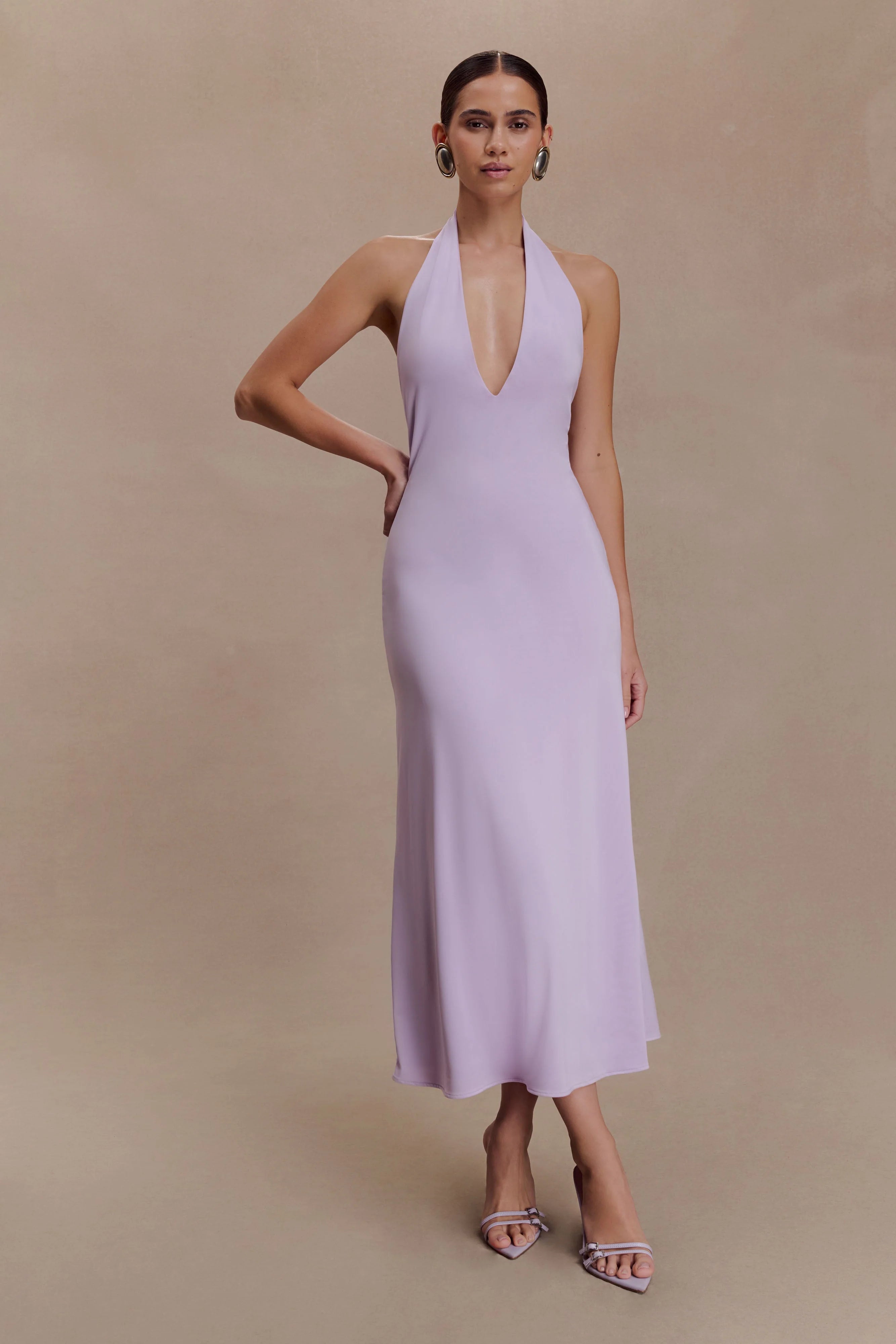 Genie Slinky Halter Midi Dress - Lilac