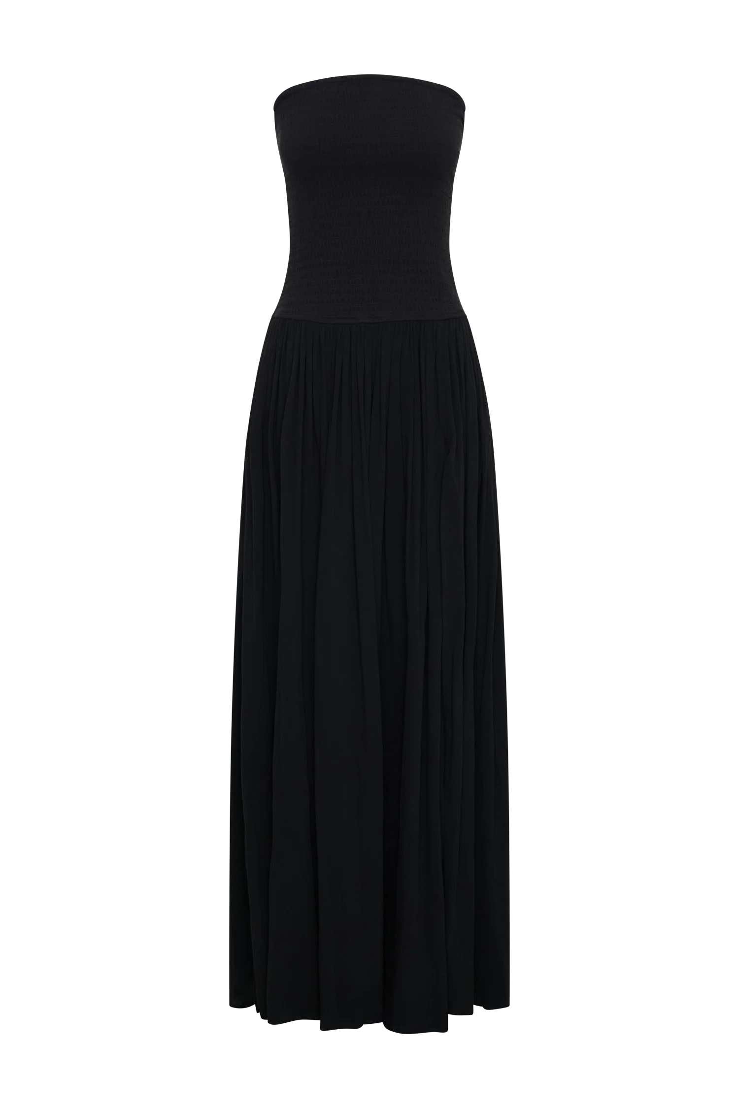 Maureen Cotton Shirring Maxi Dress - Black