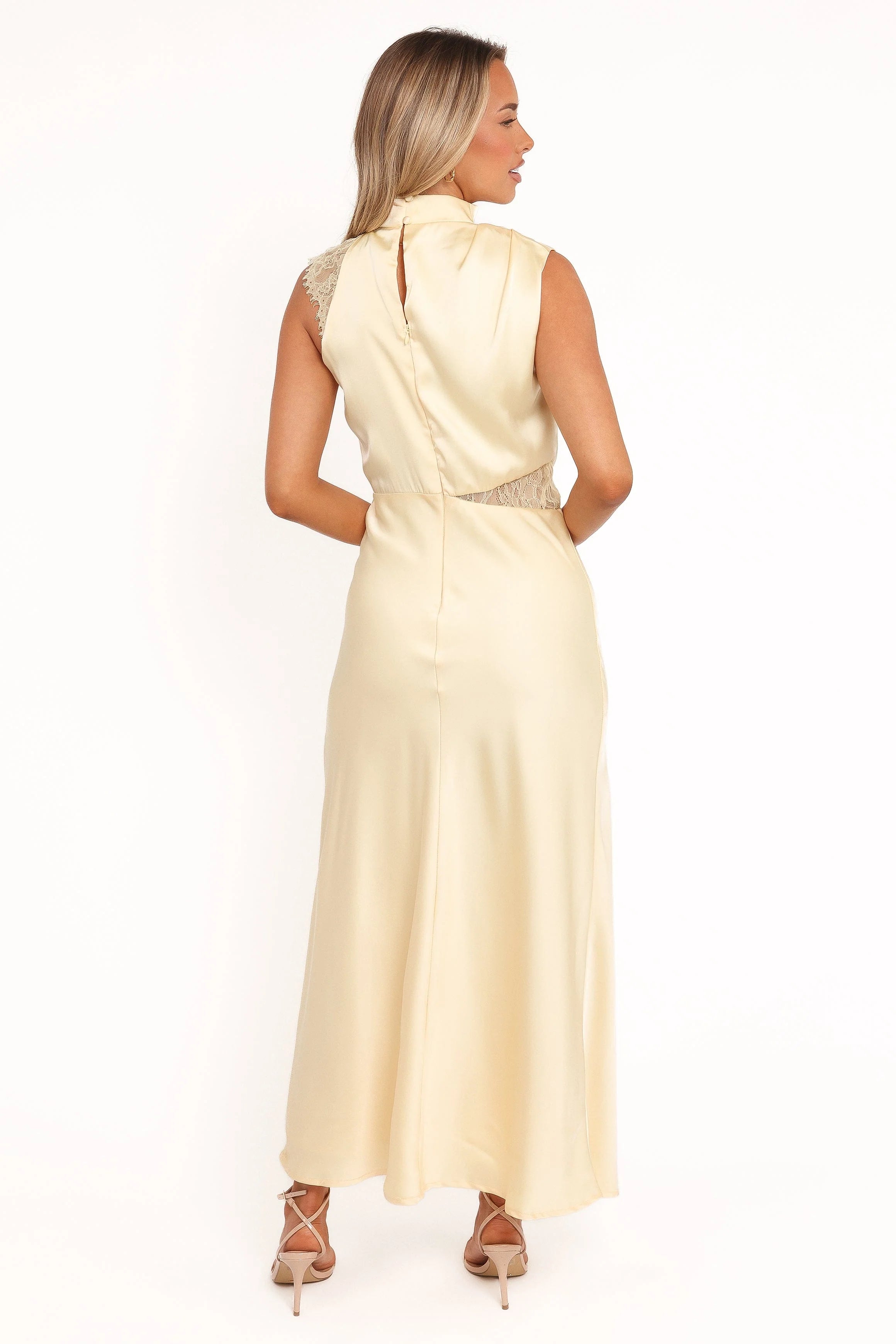 Anabelle Halter Neck Lace Maxi Dress - Butter Yellow