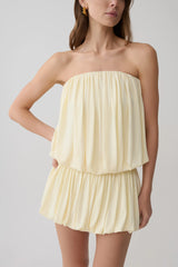 Safiya Strapless Gathered Bubble Mini Dress - Lemon