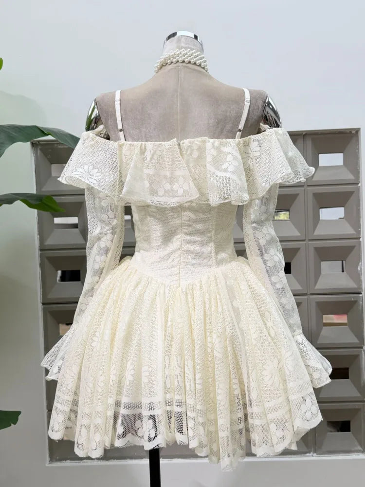 Off Shoulder Lace Corset Flared Mini Dress