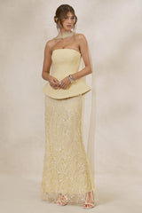 Lorna | Lemon Bandeau Maxi Dress With Scarf
