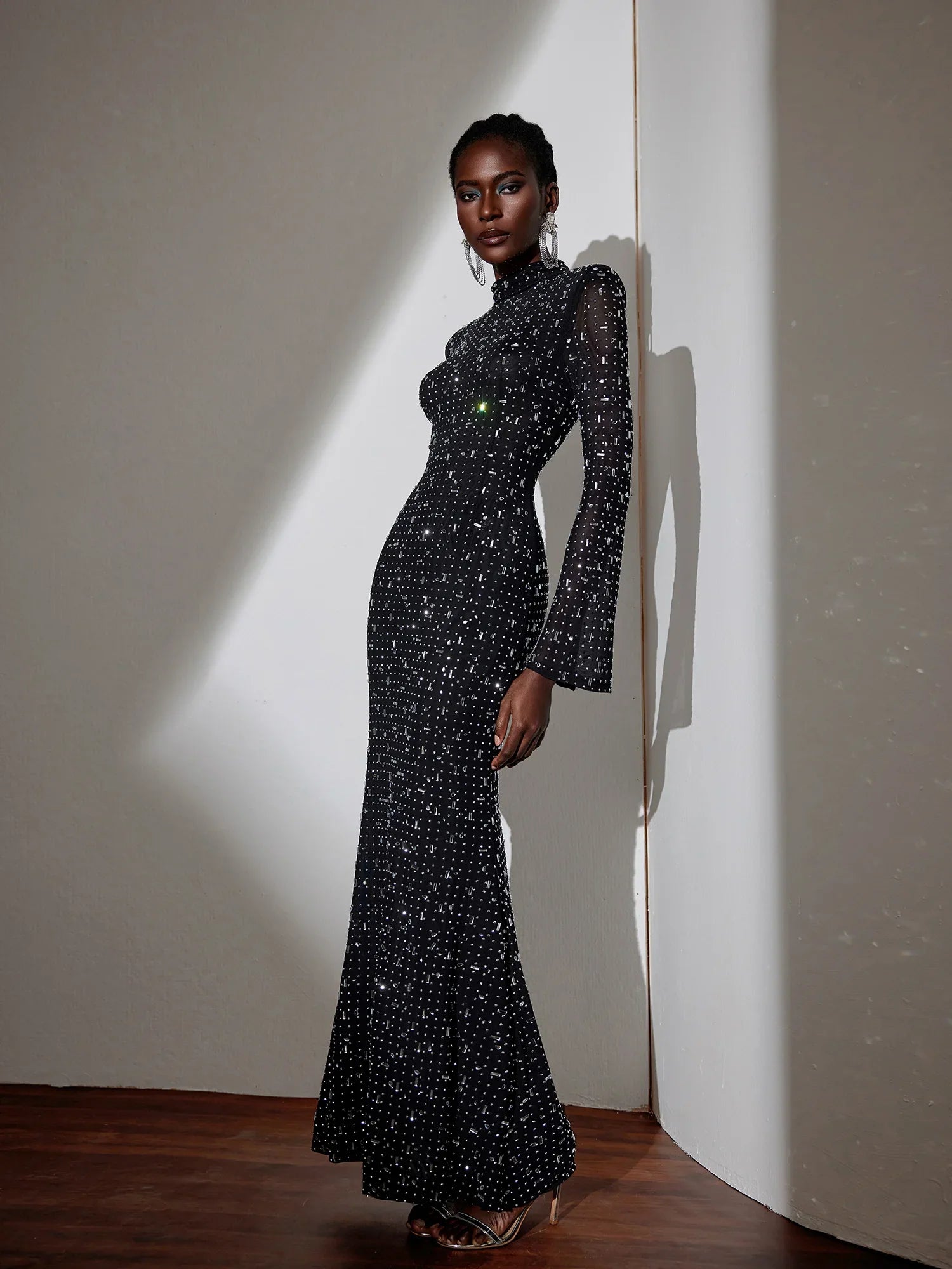 Black Evening Dress with Diamond Embellishments
