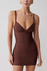 Bandage Knit Mini Dress - Chocolate