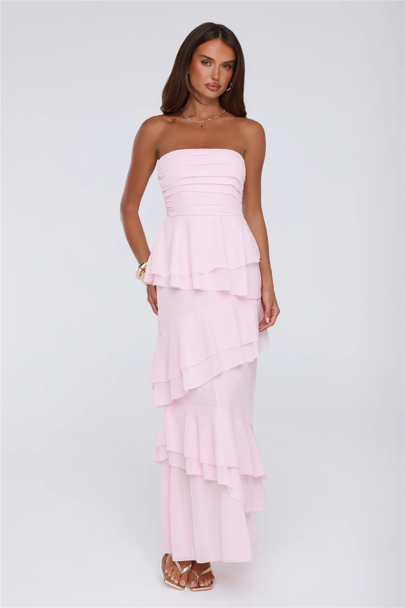 Dressed To Be Seen Strapless Maxi Dress Pink