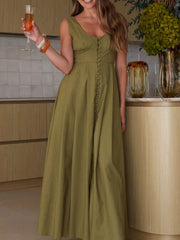 Button Front Sleeveless Dress
