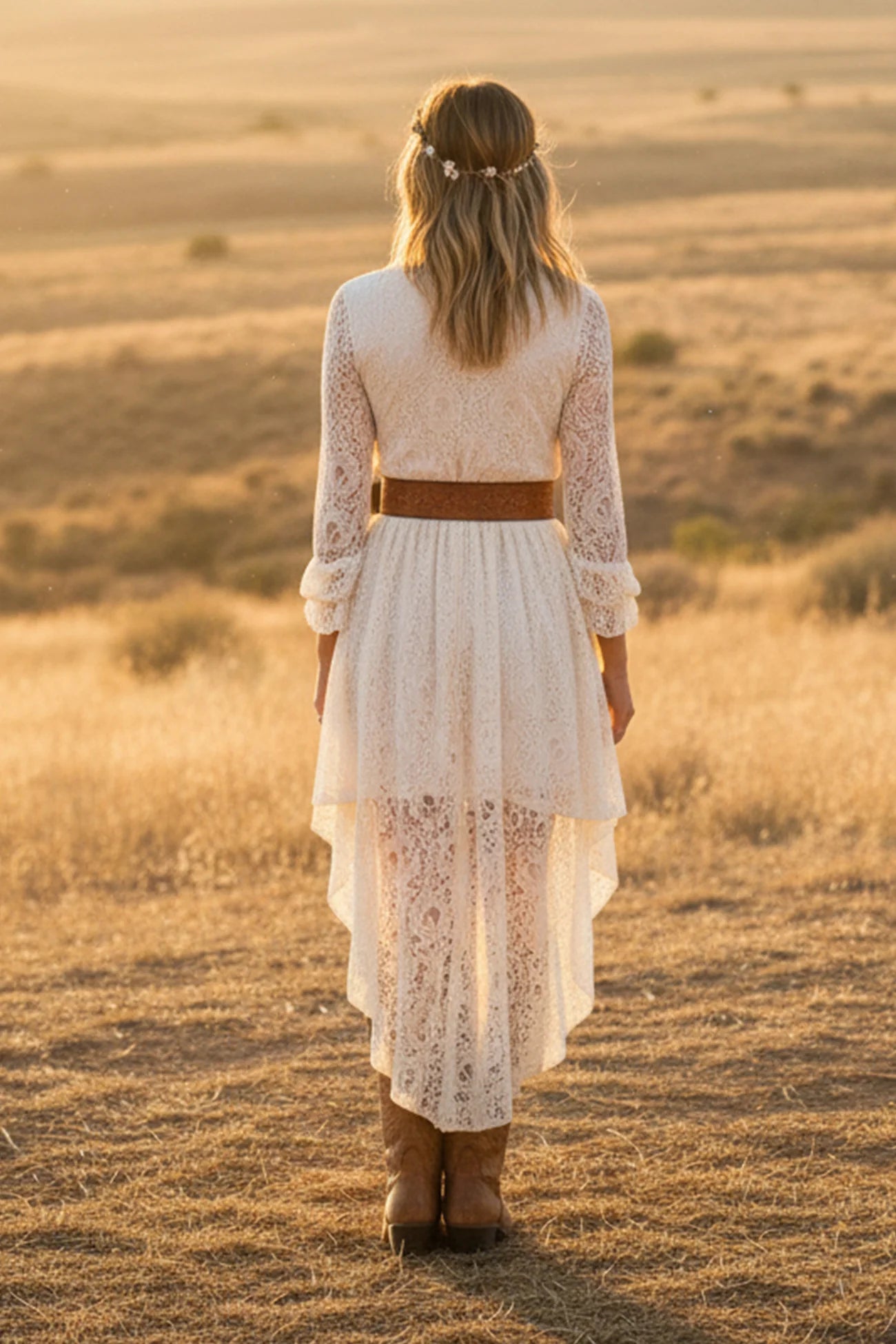 Ruffled Sleeve High-Low Vintage Lace Dress