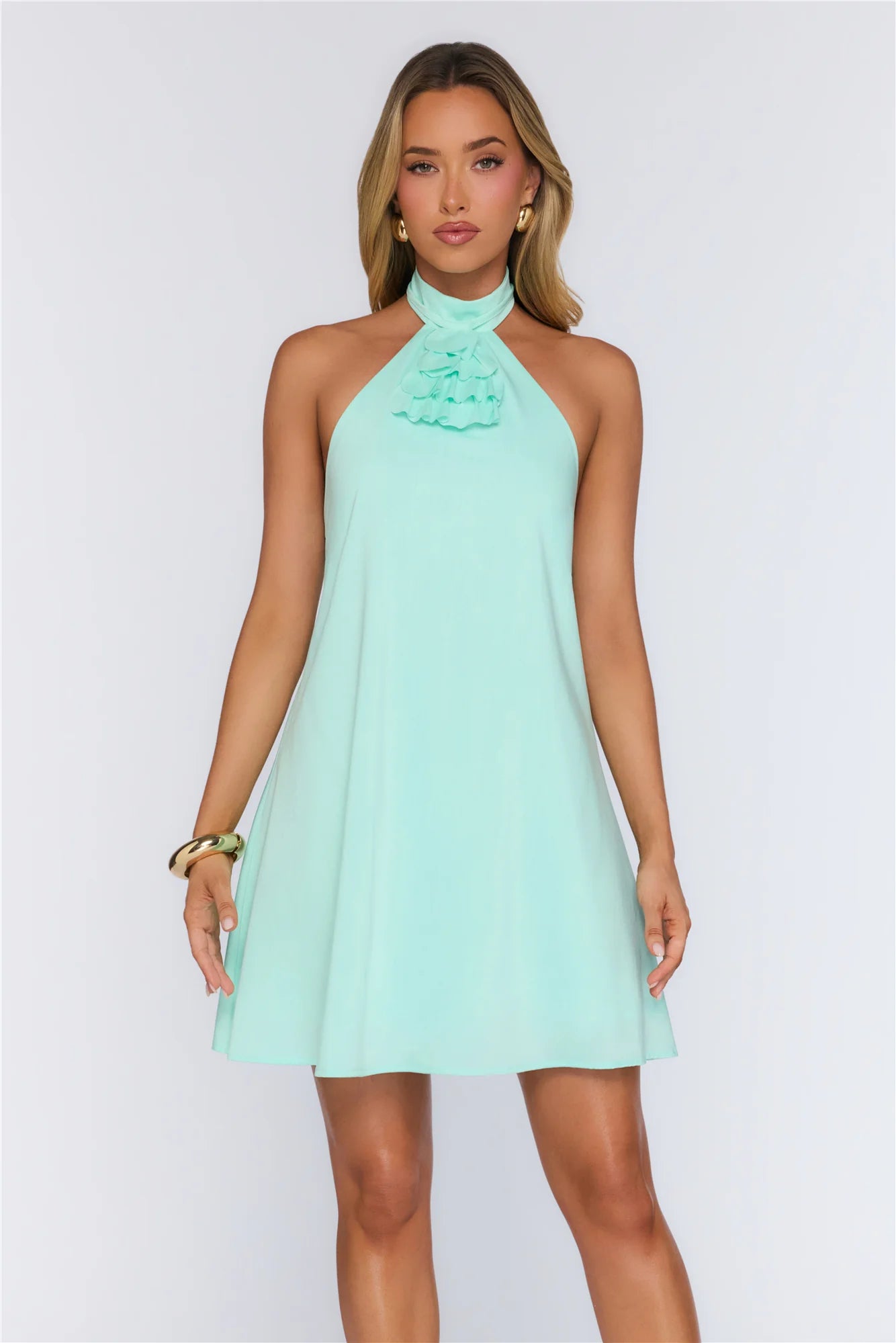 Need This Edit Halter Mini Dress Aqua