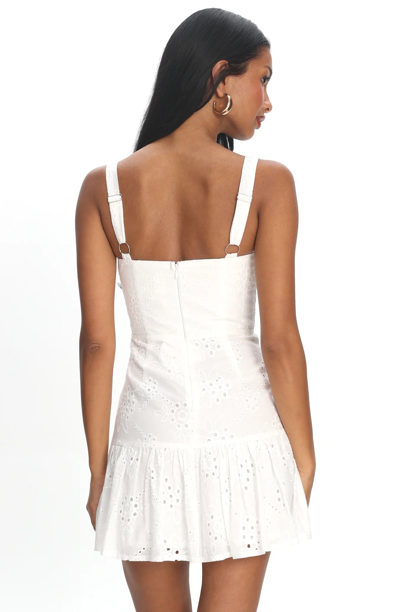 Rachelle Tied Bust Ruched Mini Dress Eyelet White