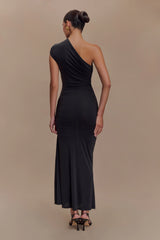 Chloe Peached Jersey One Shoulder Midi Dress - Black