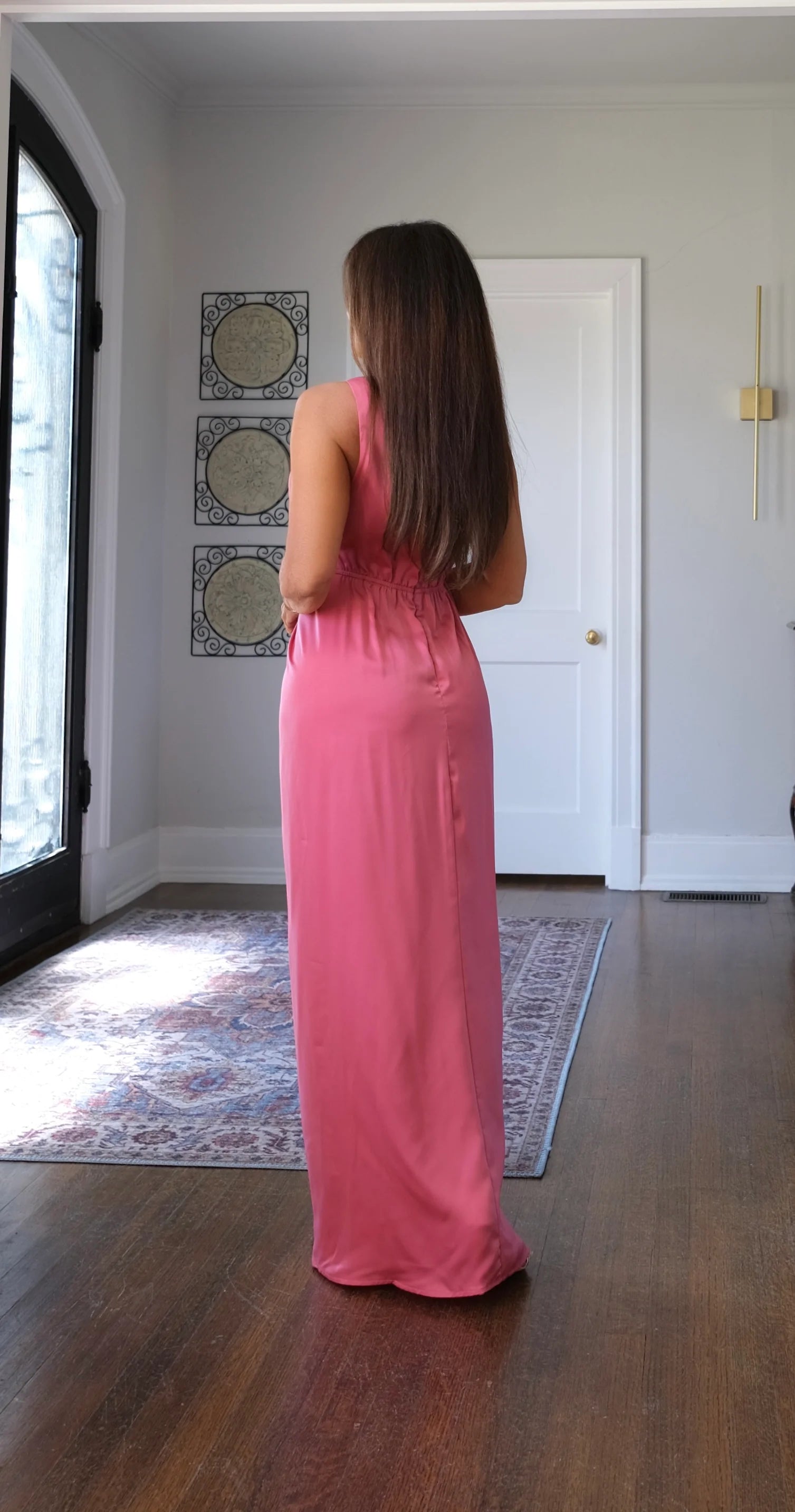 Rebel rose satin knotted v neck maxi dress