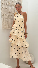 Cassandra Maxi Dress - Cream/Black Polka Dot