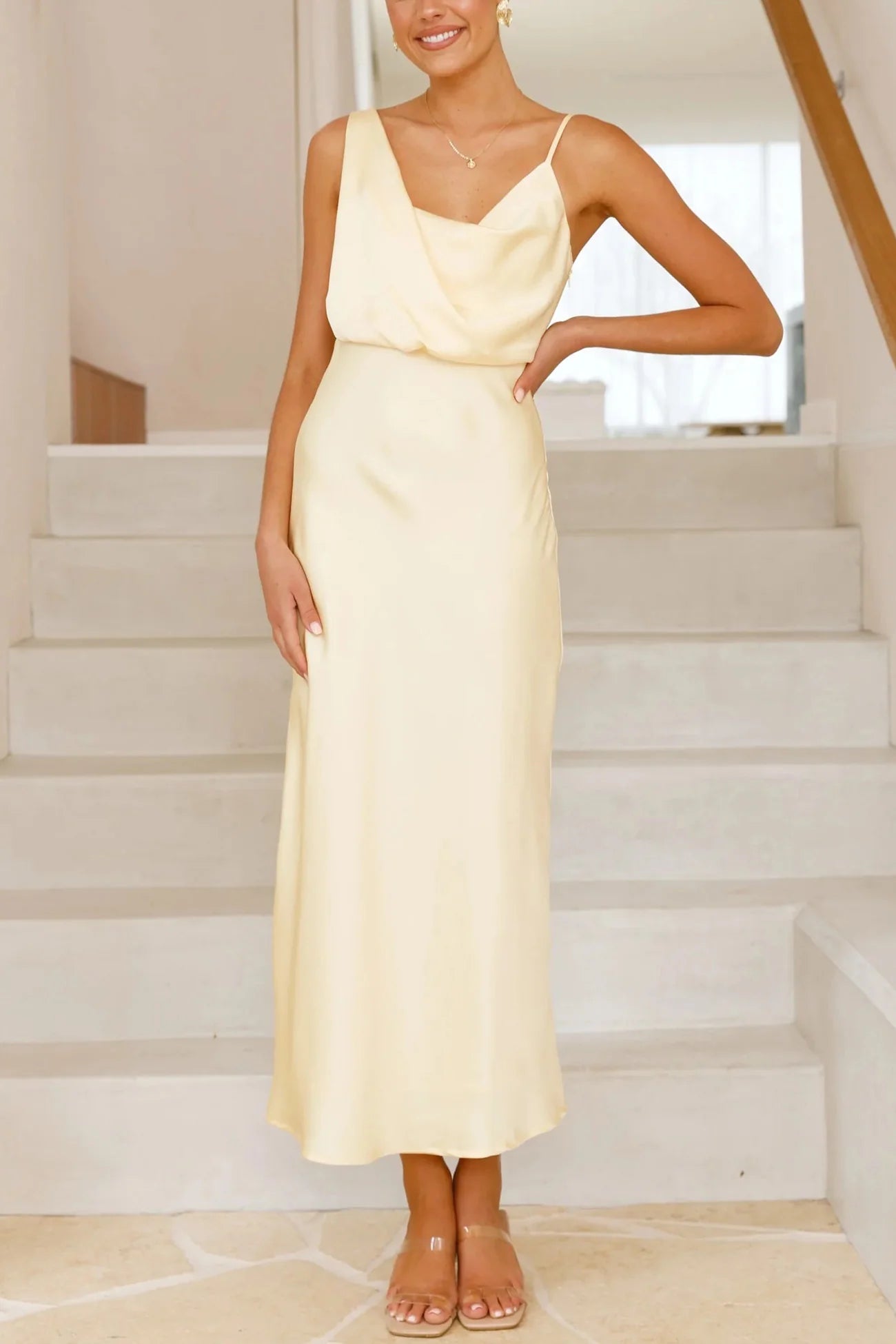 Satin Cowl Neck Cami Dress