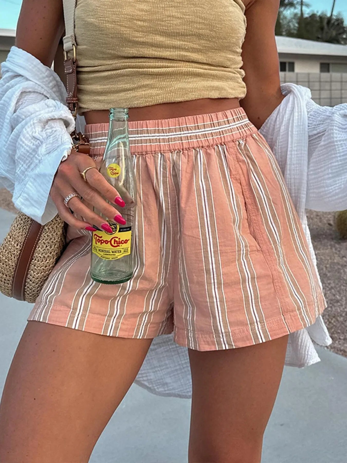 Striped High-Waist Linen Blend Summer Shorts