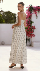 Nicole Spaghetti Strap Maxi Dress - Beige/Black Polka Dot