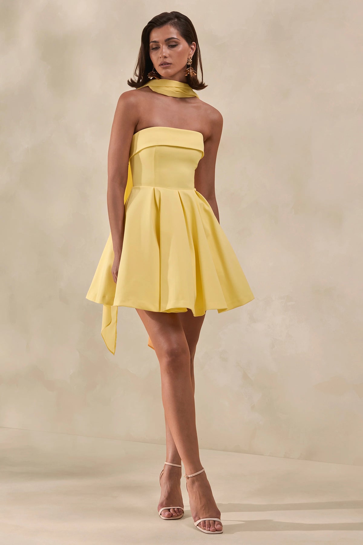 Bruna | Lemon Bandeau Skater Mini Dress
