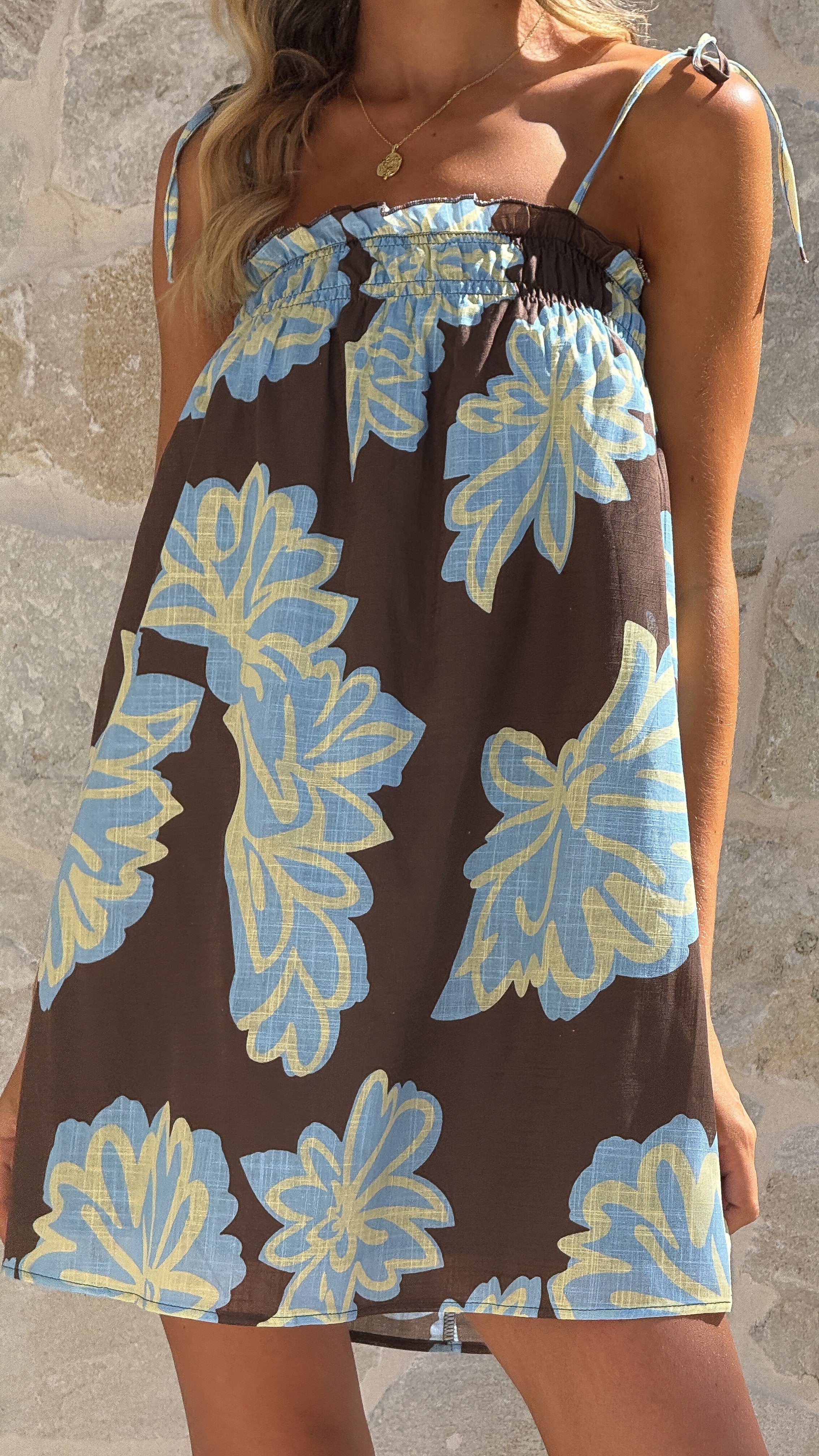 Sloane Mini Dress - Brown/Blue Floral