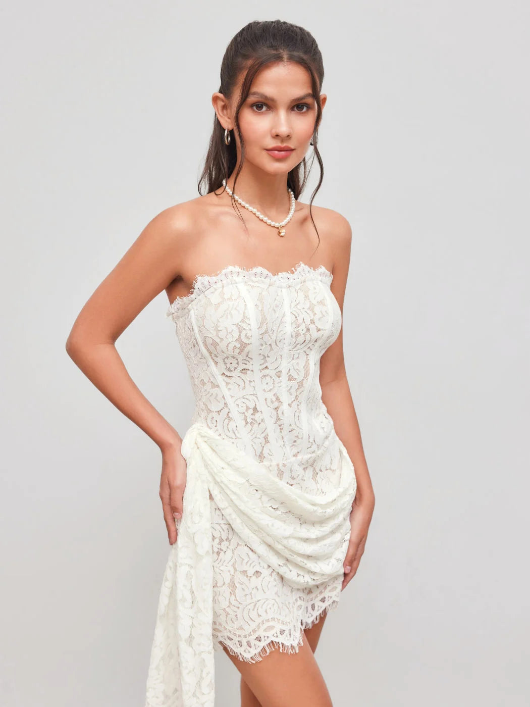 Lace Tube Tie Back Mini Dress