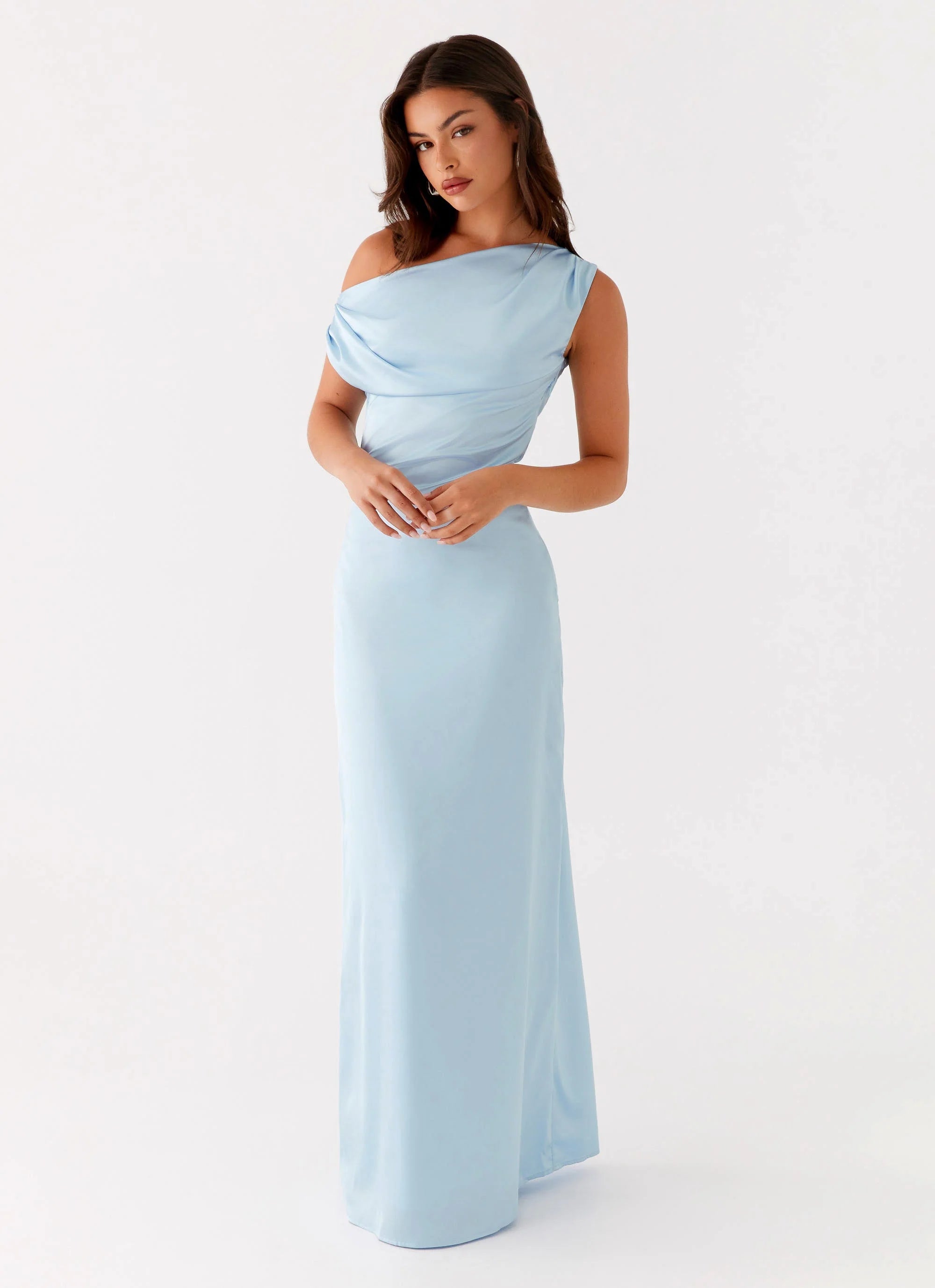 Heart Of Glass Satin Maxi Dress - Blue