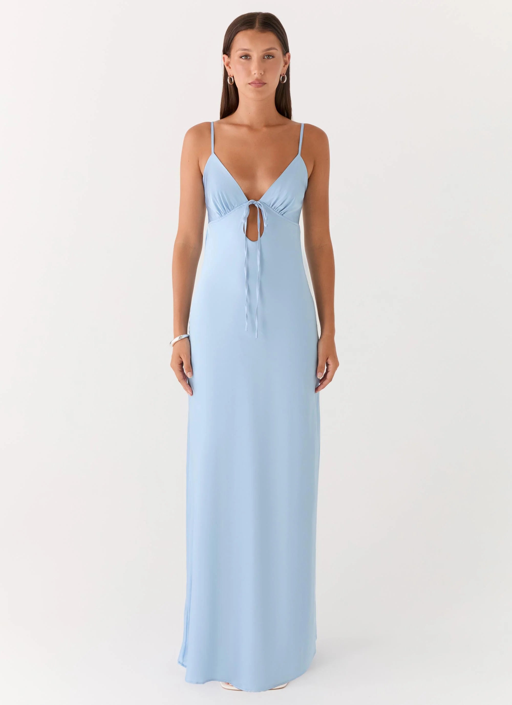Flora Satin Maxi Dress - Ice Blue