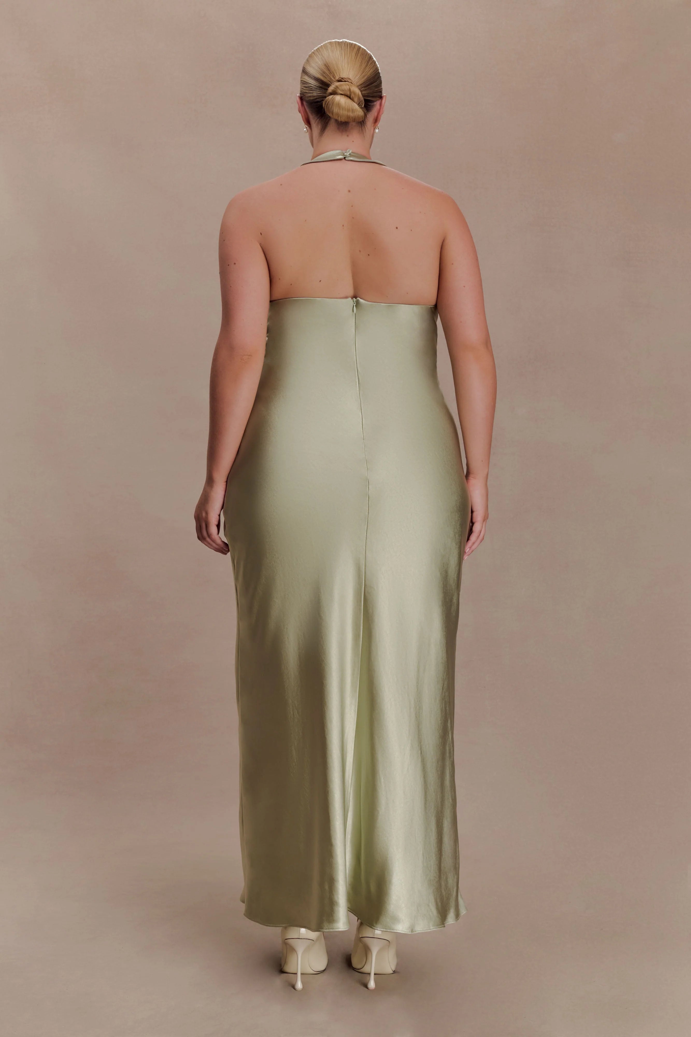 Alice Satin Halter Maxi Dress - Sage