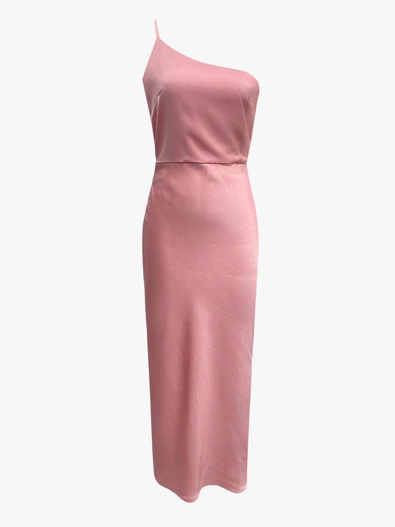 One Shoulder Spaghetti Strap Backless Satin Dress