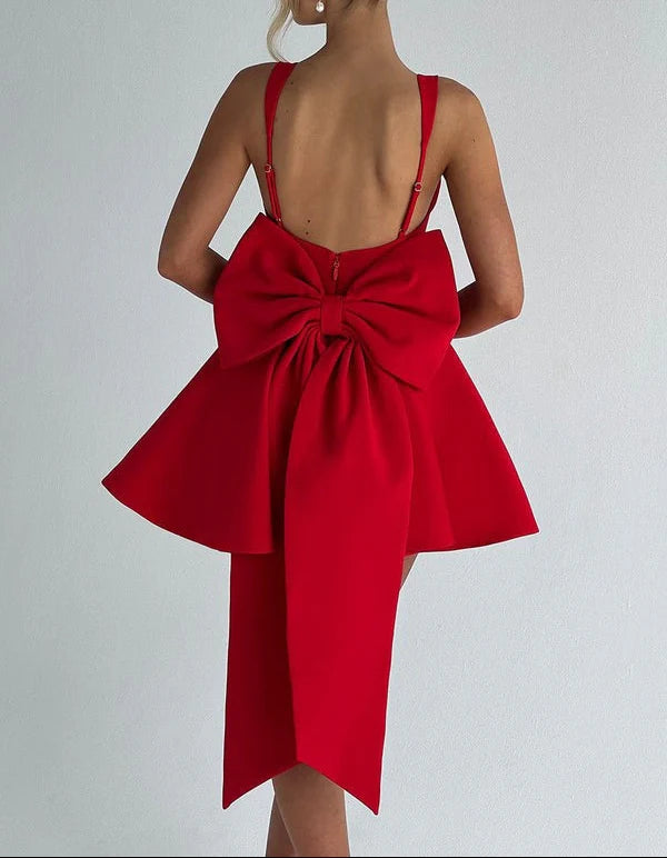 Party Dresses Cocktail Short/Mini Spaghetti Straps Sleeveless With Detachable Bow Homecoming