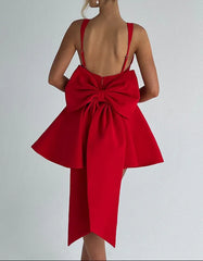 Party Dresses Cocktail Short/Mini Spaghetti Straps Sleeveless With Detachable Bow Homecoming