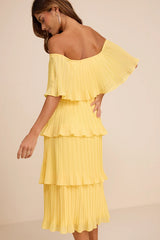 Gala Ready Yellow Off-the-Shoulder Ruffle Midi Dress
